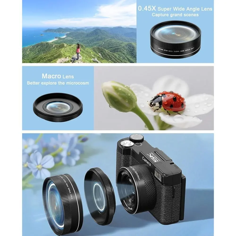 Digital Camera, 5K 64MP Cameras for Photography with WiFi, 64GB Card & Autofocus